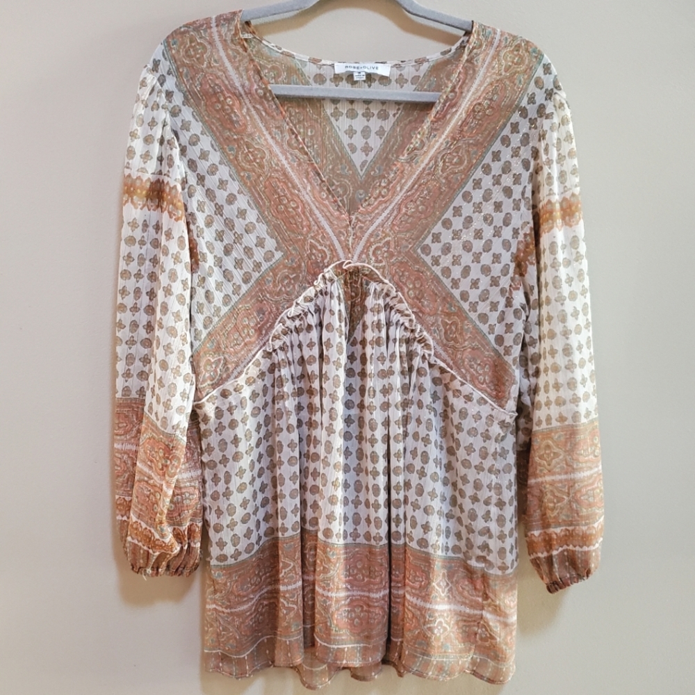 ROSE + OLIVE Sheer Boho Blouse Medium